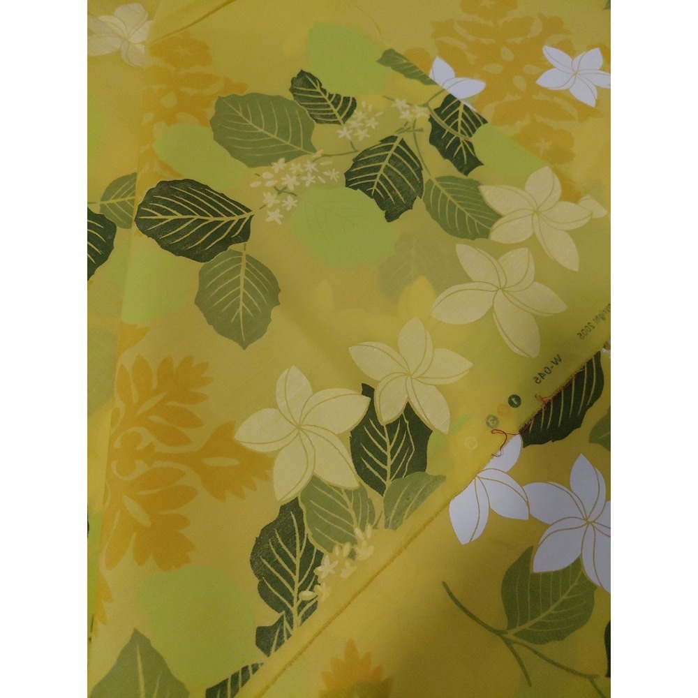 Yellow Trendex Fabric 2005 Cotton Hawaiian White Hibiscus Floral 2 Yards Beachy - Picture 5 of 5